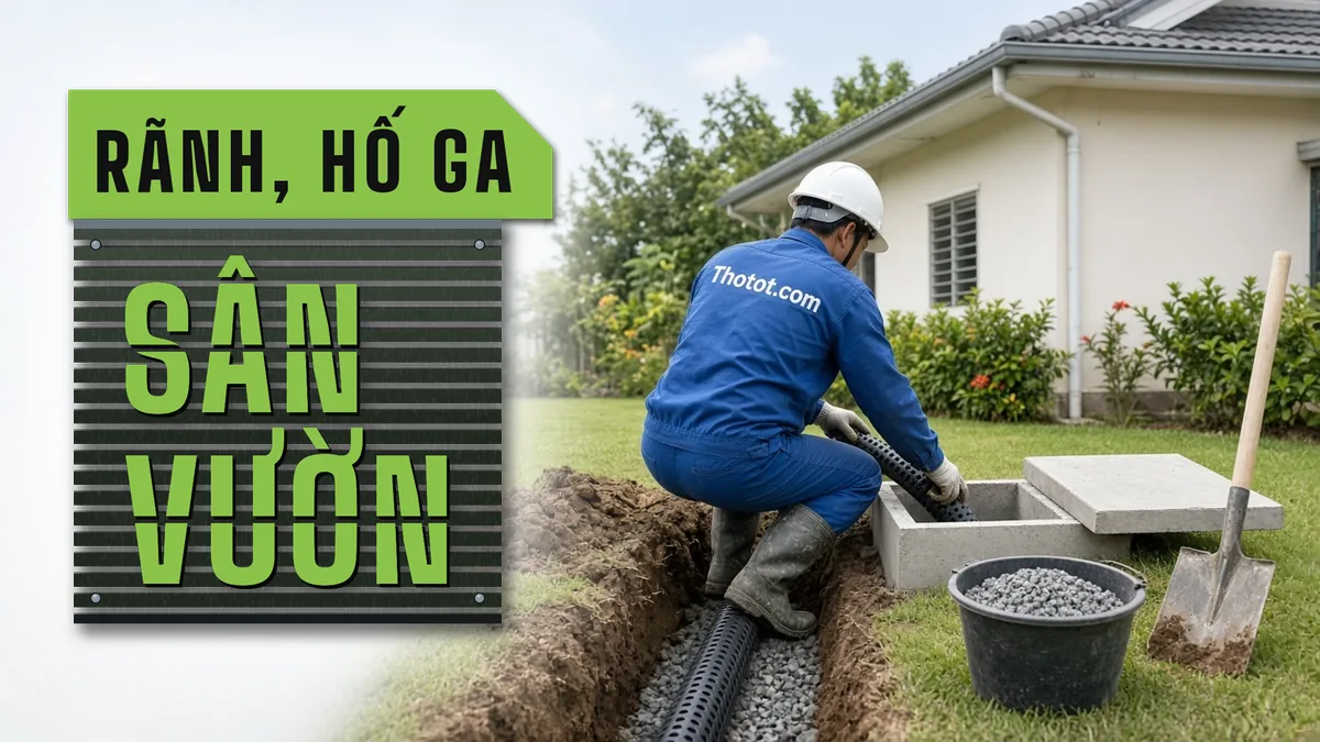 Làm rãnh, hố ga thoát nước sân vườn nhà cấp 4