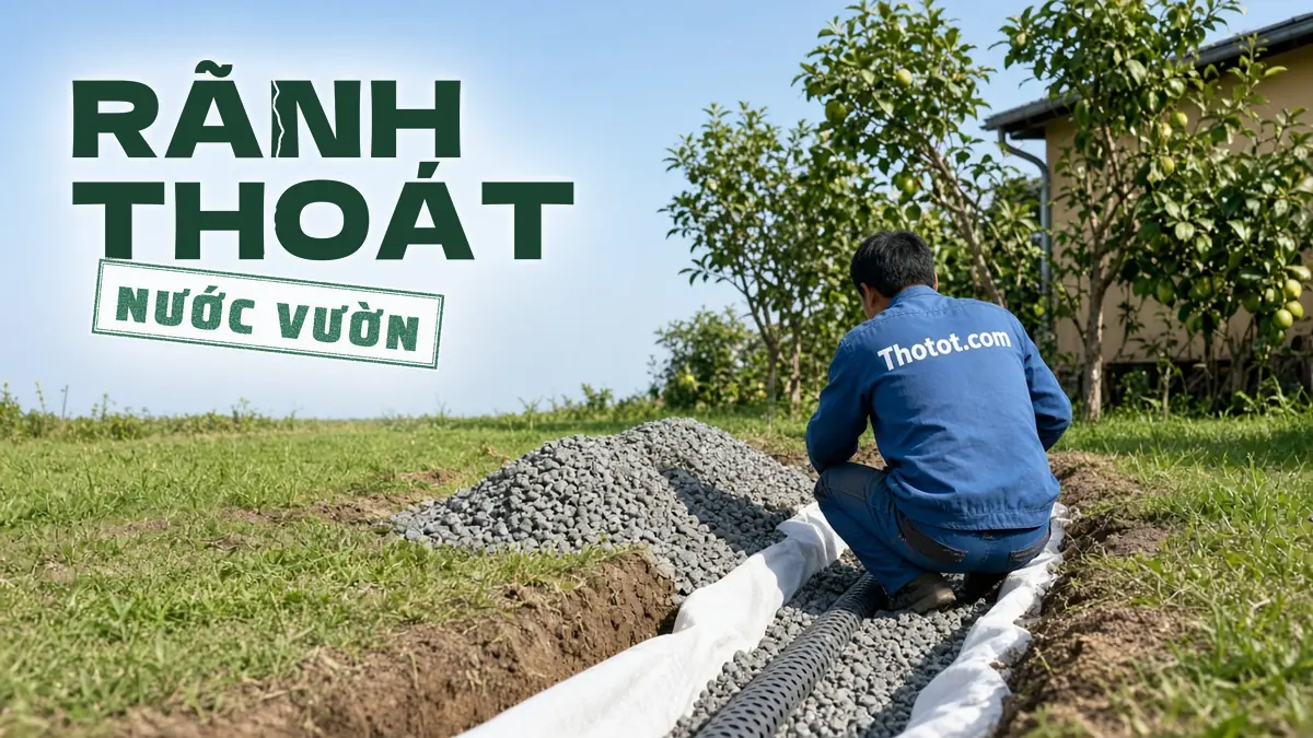 Làm rãnh, ống thoát nước sân vườn nhà vườn