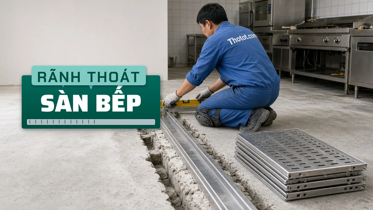 Làm rãnh thu nước, ga thoát sàn bếp nhà hàng