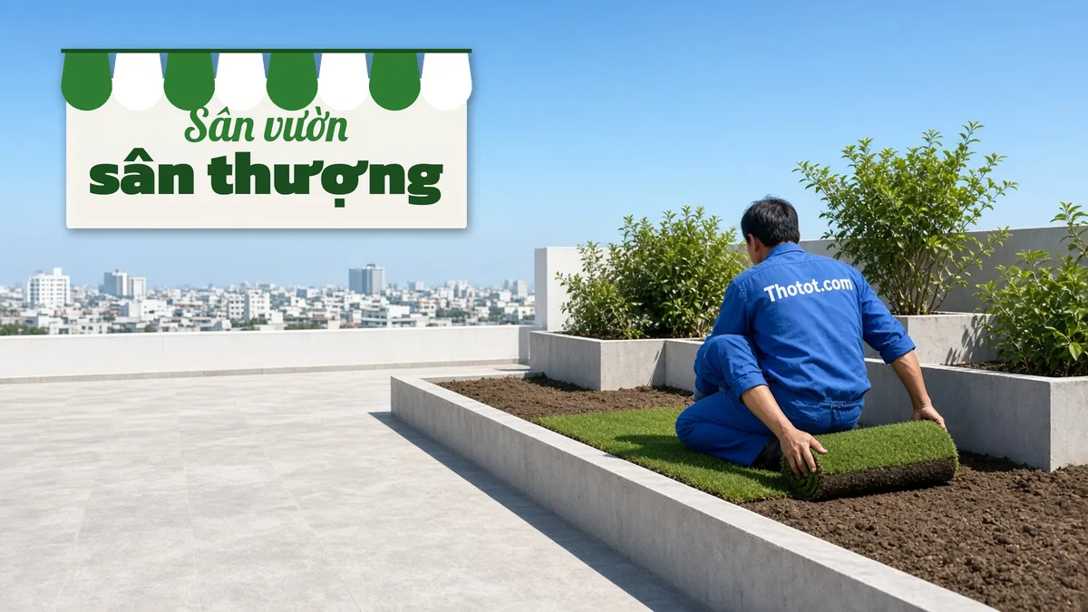 Làm sân vườn trên sân thượng biệt thự