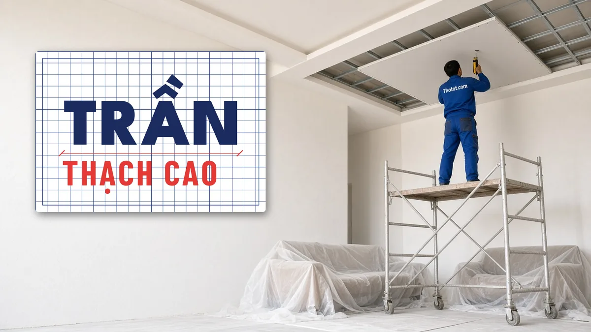 Làm trần thạch cao phòng khách biệt thự