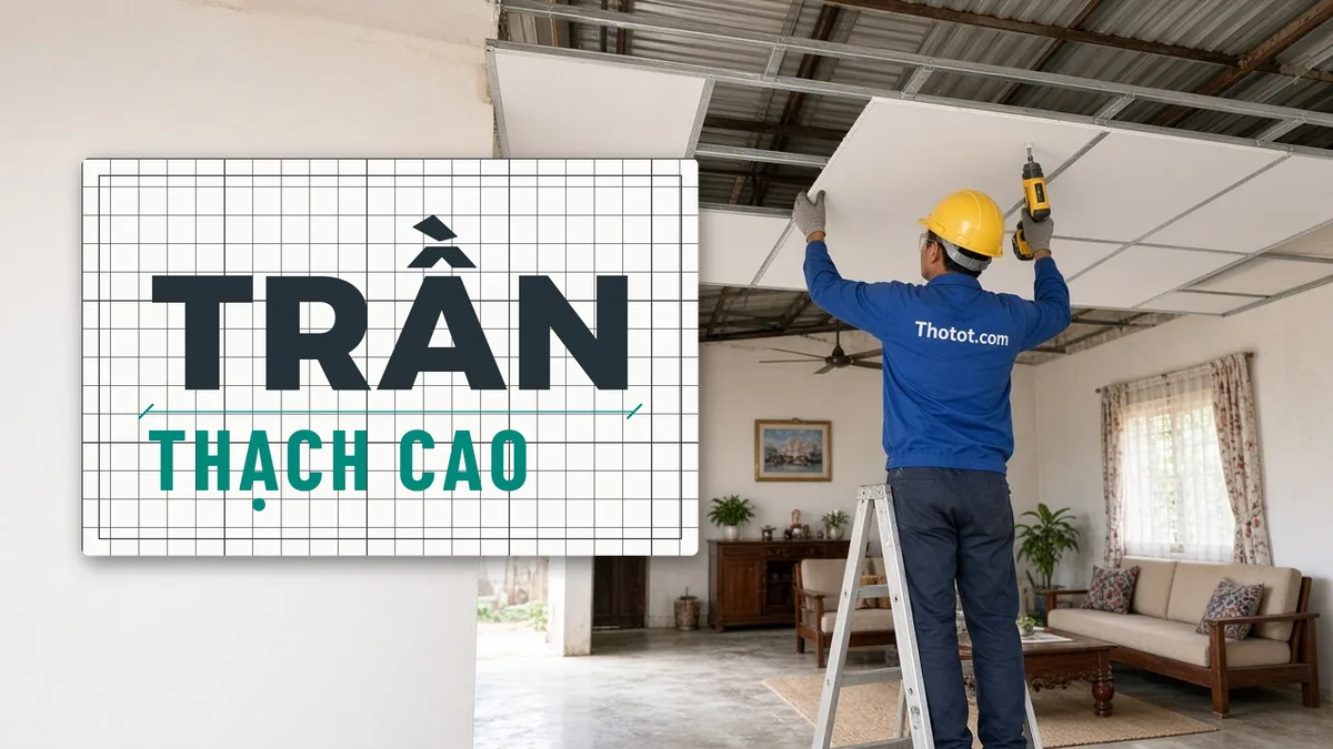 Làm trần thạch cao phòng khách nhà cấp 4
