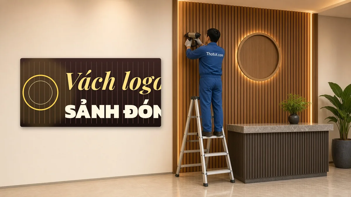 Làm vách logo, quầy đón sảnh nhà hàng
