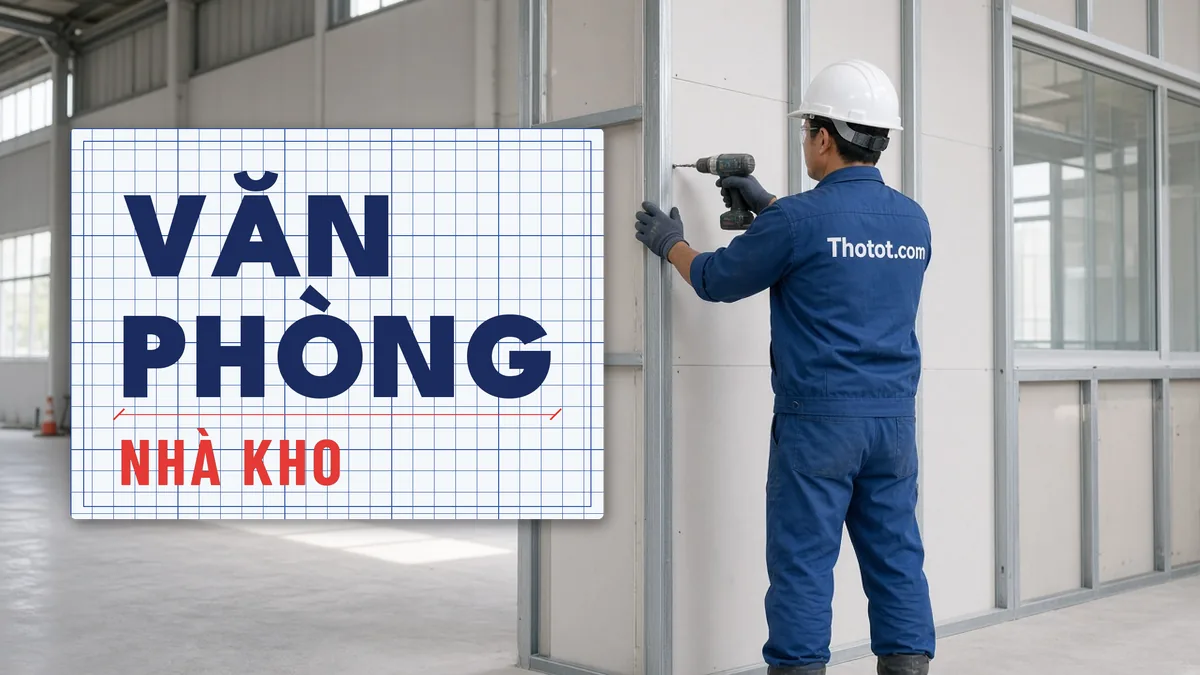 Làm văn phòng kho bằng vách thạch cao, panel
