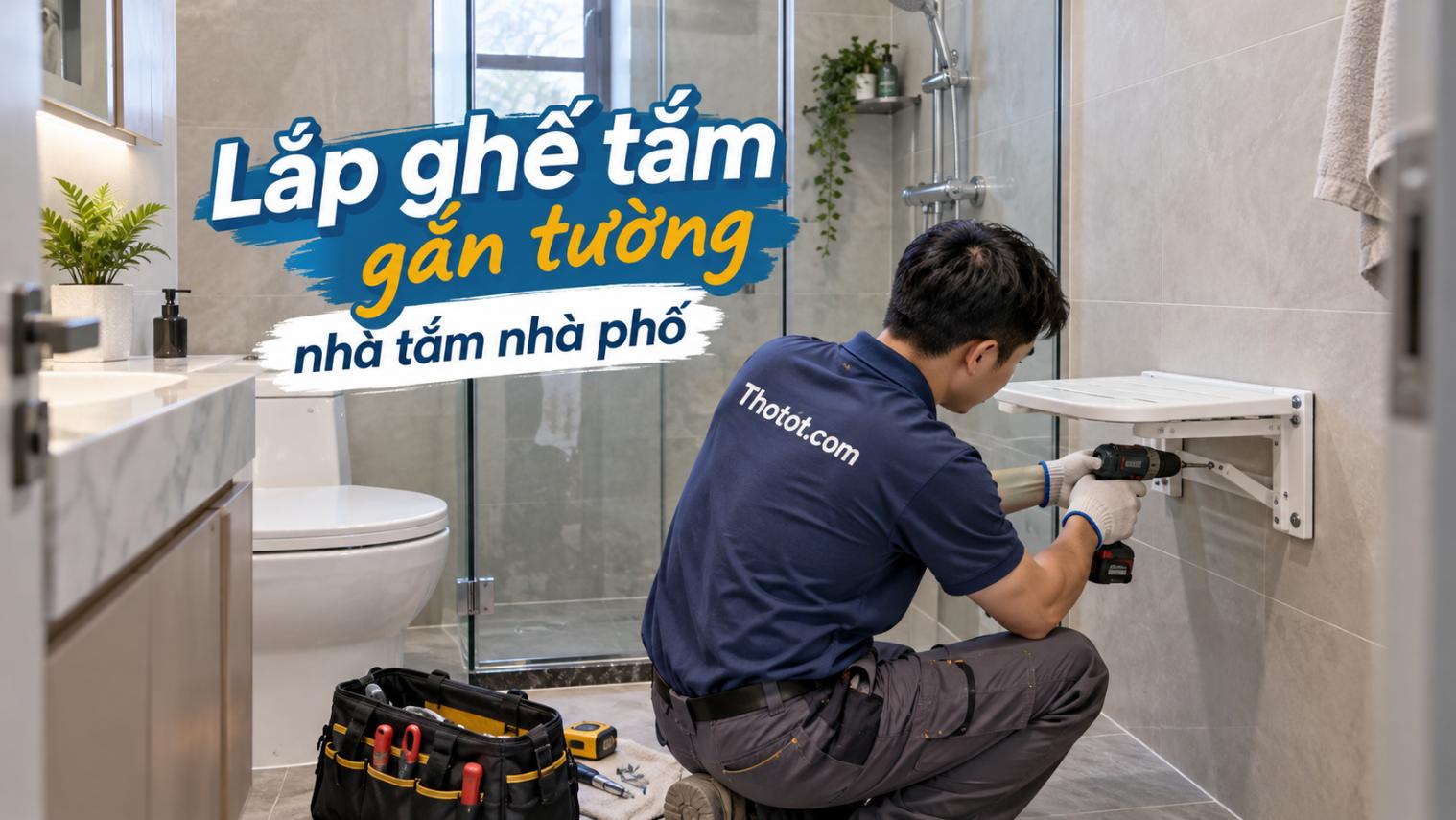 Lắp ghế tắm gắn tường nhà tắm nhà phố