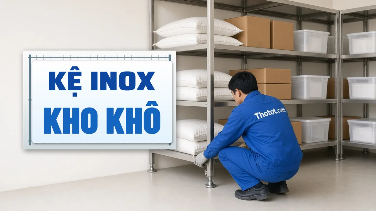 Lắp kệ inox kho thực phẩm khô nhà hàng