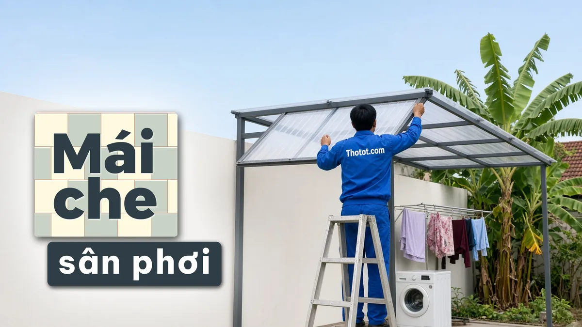Lắp mái che, giàn phơi khu giặt phơi nhà vườn