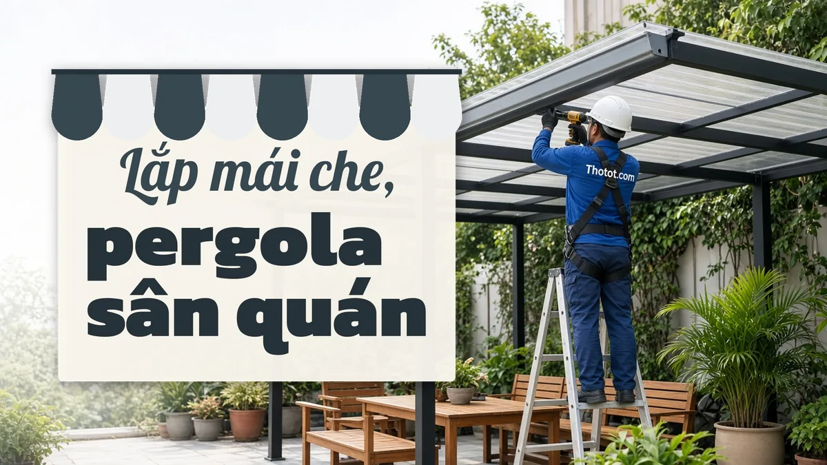 Lắp mái che, pergola khu ngồi ngoài trời quán café
