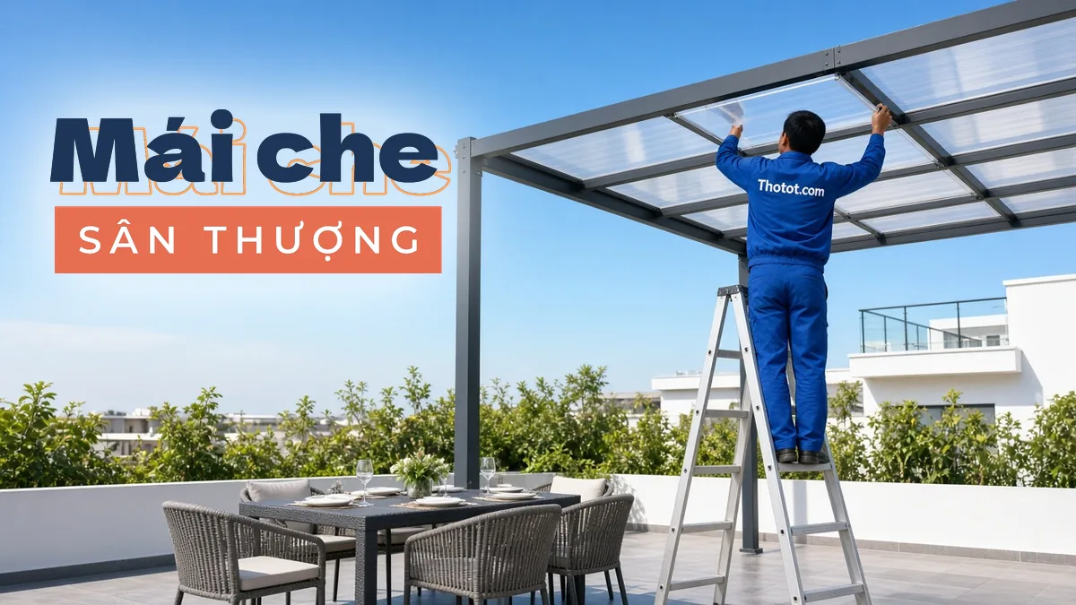 Lắp mái che, pergola sân thượng biệt thự