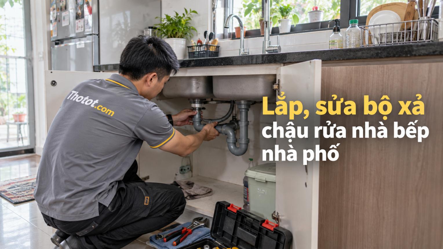 Lắp, sửa bộ xả chậu rửa nhà bếp nhà phố