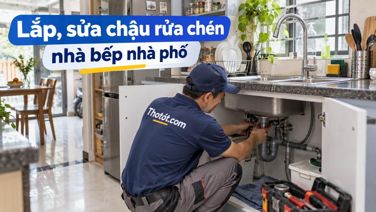 Lắp, sửa chậu rửa chén nhà bếp nhà phố