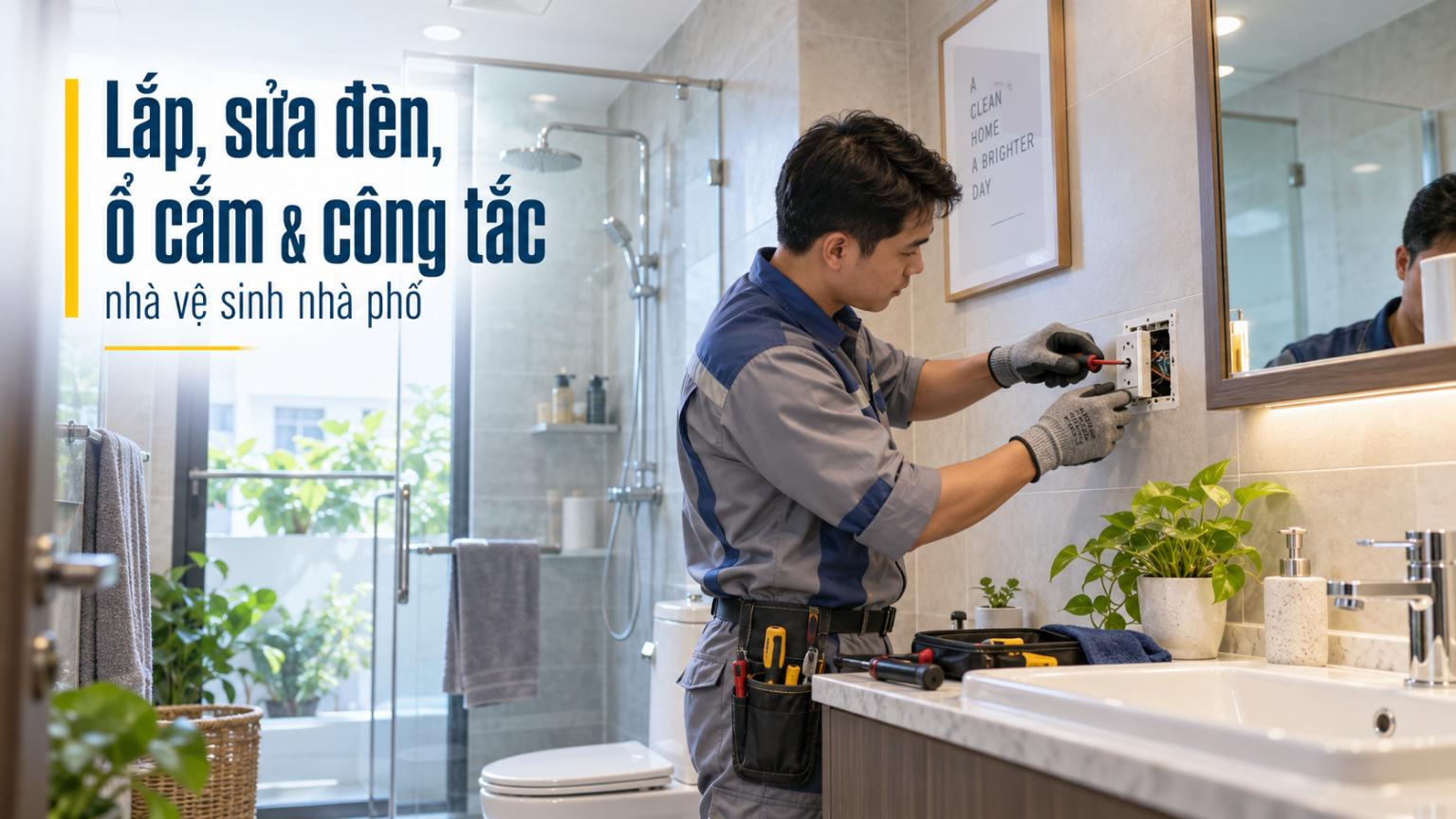 Lắp, sửa đèn, ổ cắm & công tắc nhà vệ sinh nhà phố