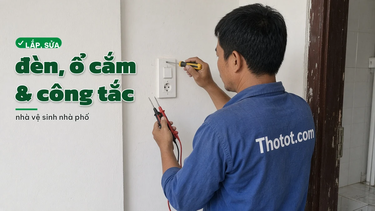Lắp, sửa đèn, ổ cắm & công tắc nhà vệ sinh nhà phố