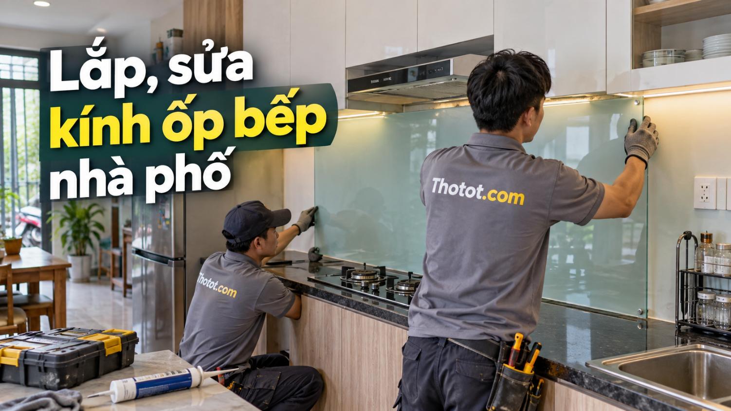 Lắp, sửa kính ốp bếp nhà phố