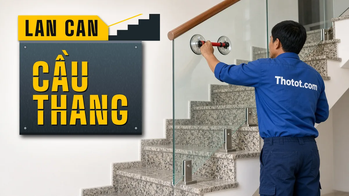 Lắp, sửa lan can tay vịn cầu thang biệt thự