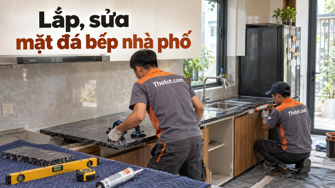 Lắp, sửa mặt đá bếp nhà phố