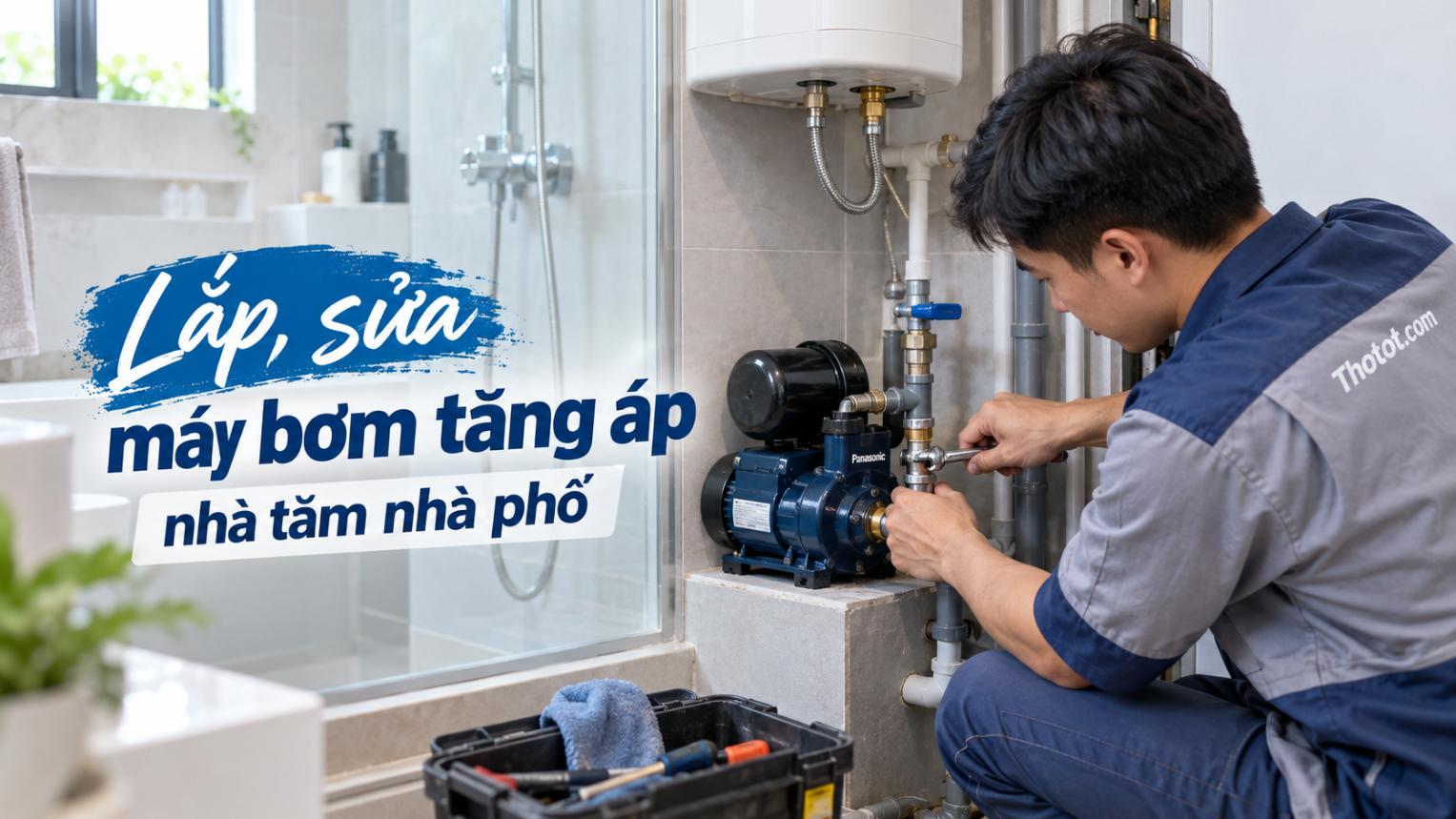 Lắp, sửa máy bơm tăng áp nhà tắm nhà phố