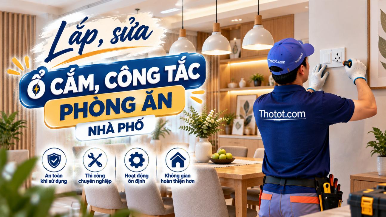 Lắp, sửa ổ cắm, công tắc phòng ăn nhà phố
