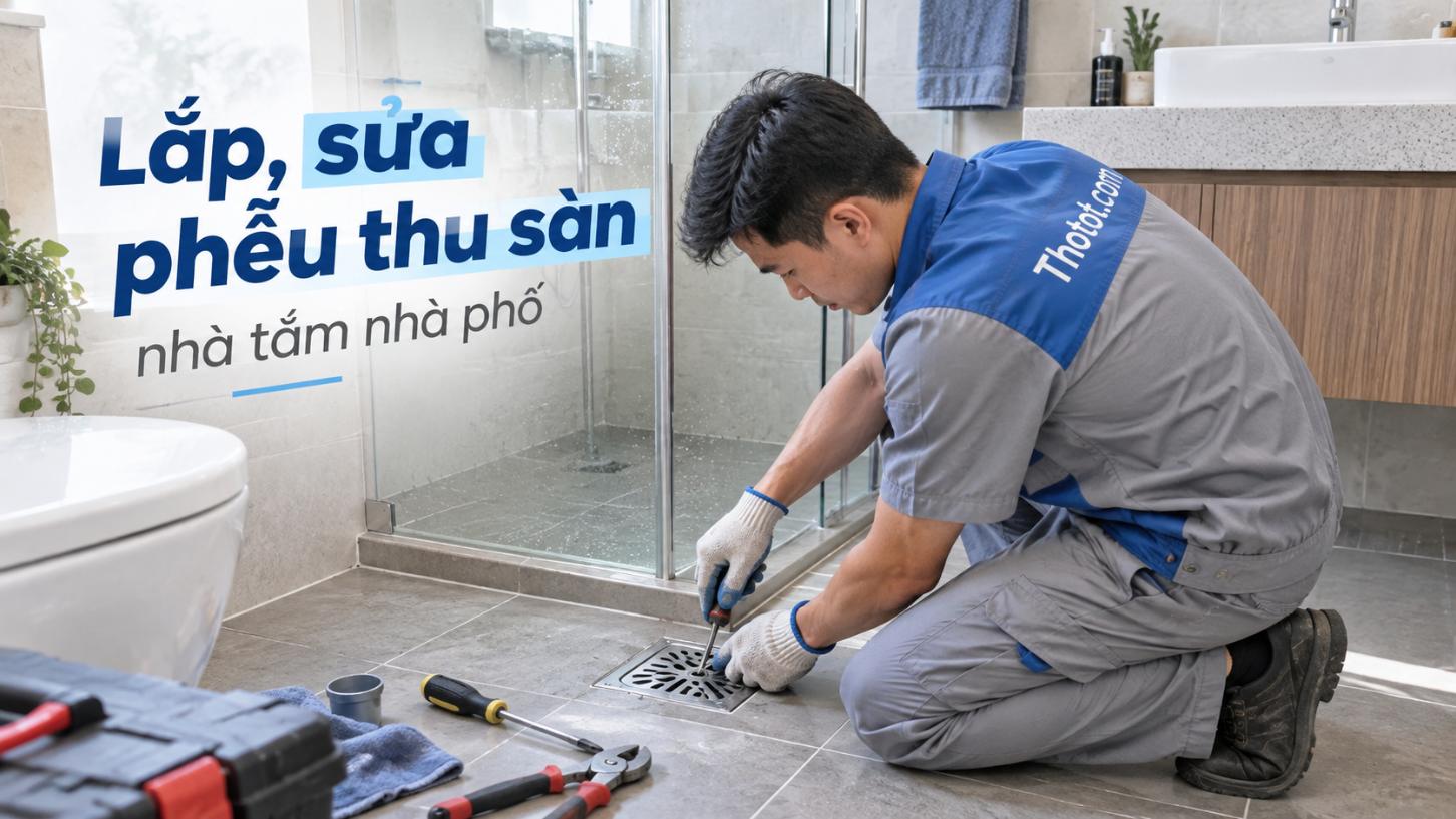 Lắp, sửa phễu thu sàn nhà tắm nhà phố