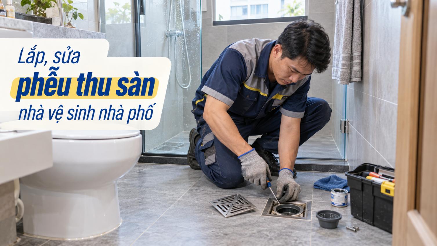 Lắp, sửa phễu thu sàn nhà vệ sinh nhà phố