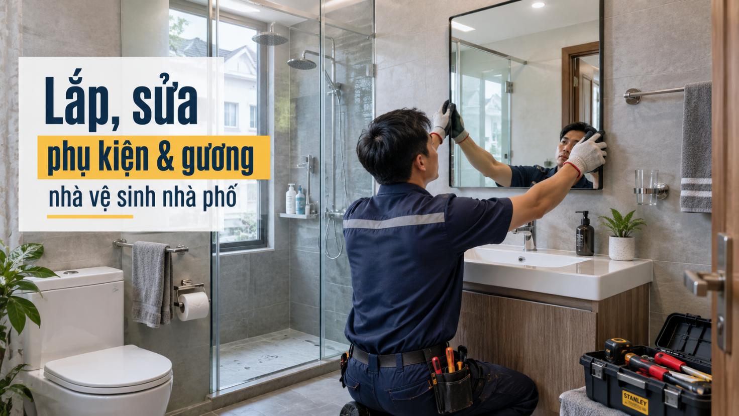 Lắp, sửa phụ kiện & gương nhà vệ sinh nhà phố