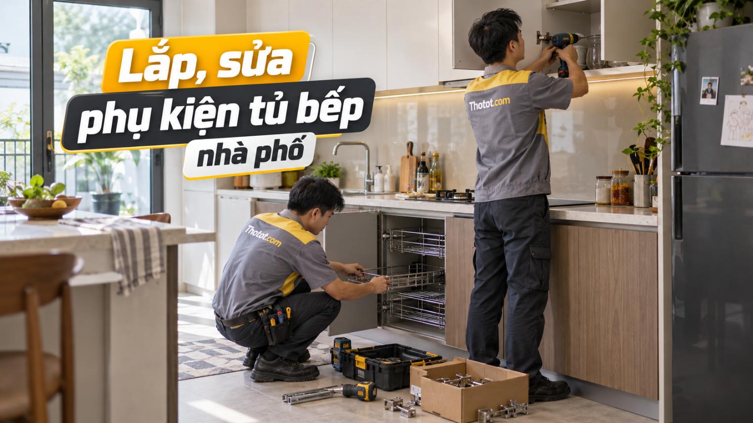 Lắp, sửa phụ kiện tủ bếp nhà phố