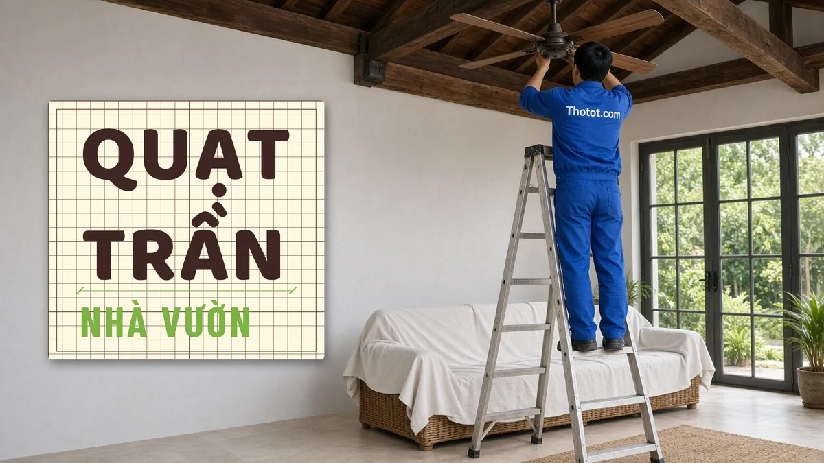 Lắp, sửa quạt trần phòng khách nhà vườn