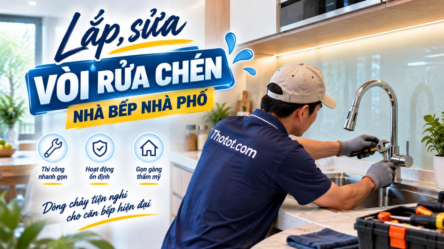 Lắp, sửa vòi rửa chén nhà bếp nhà phố