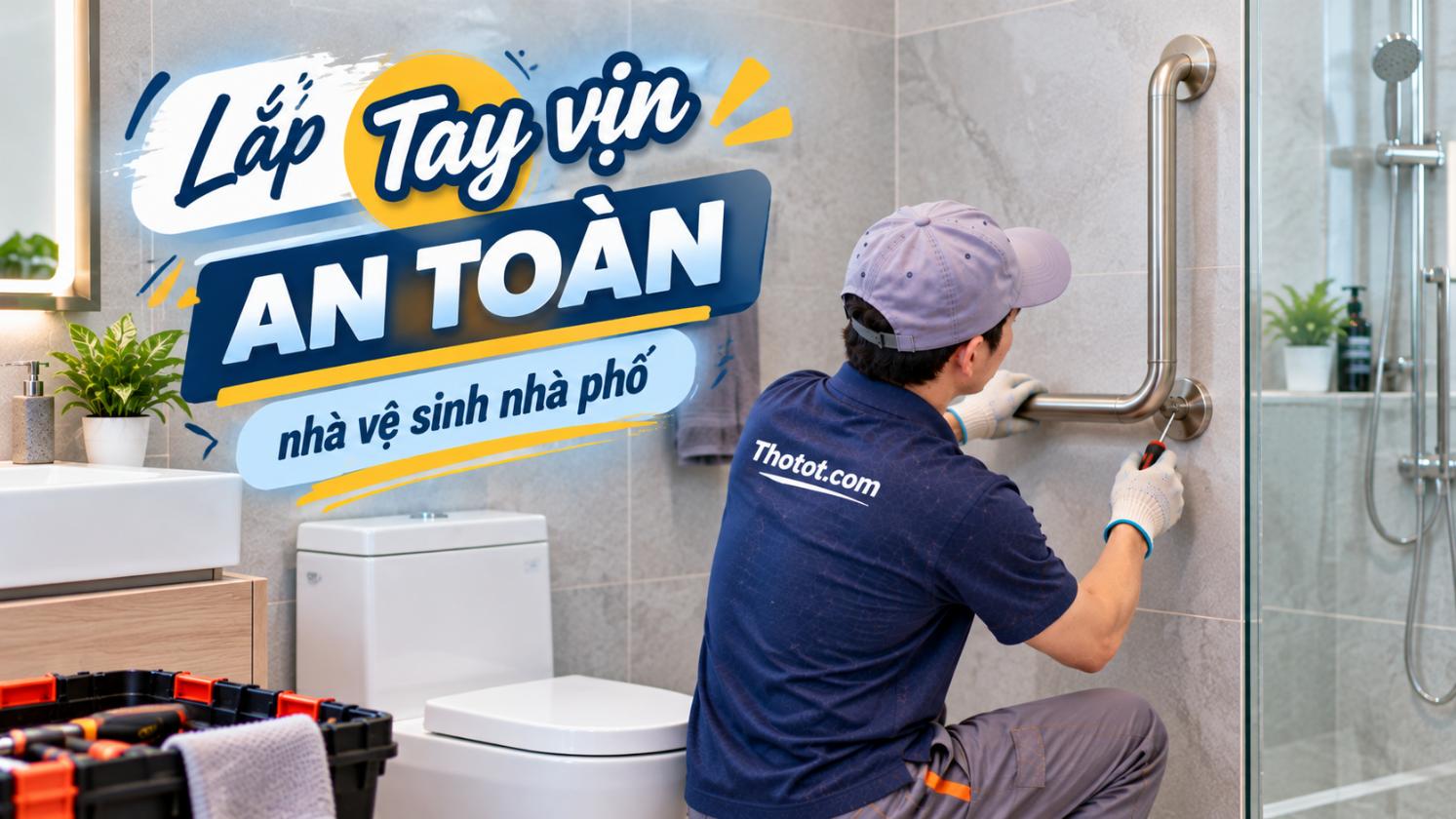 Lắp tay vịn an toàn nhà vệ sinh nhà phố