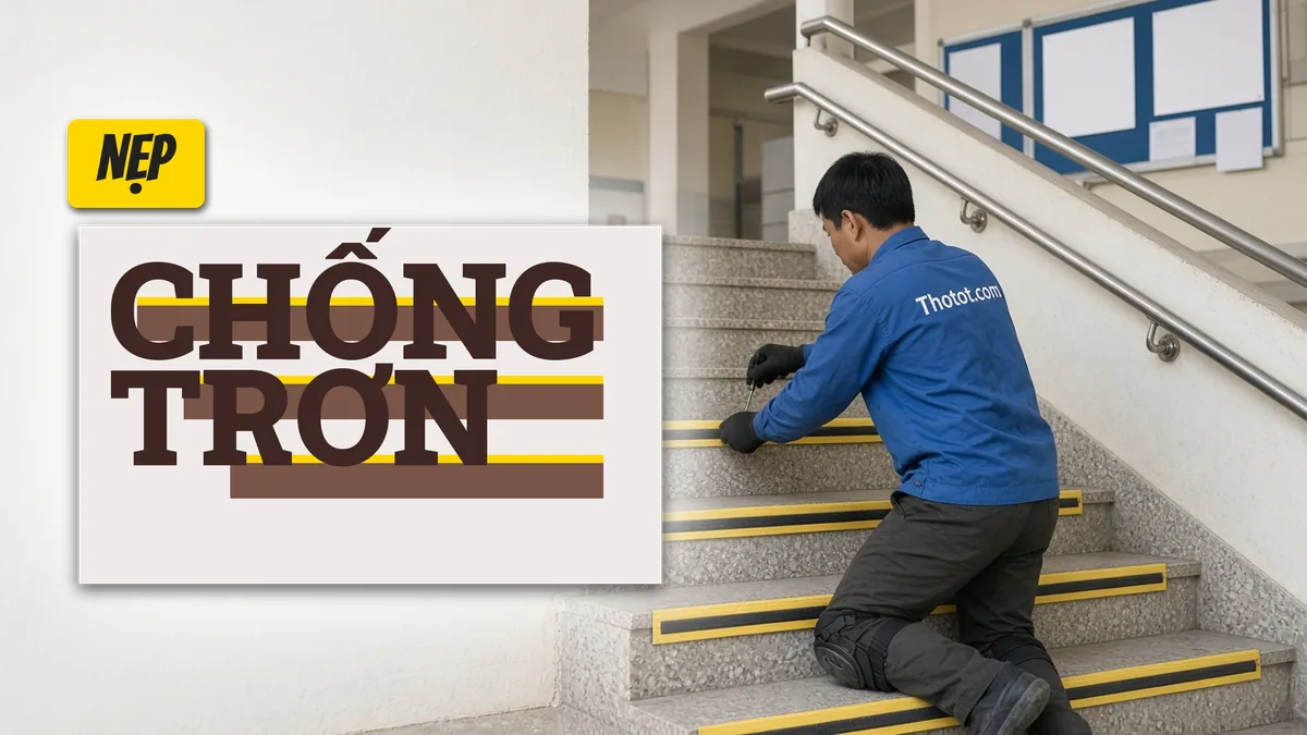 Lắp tay vịn, nẹp chống trơn cầu thang trường học