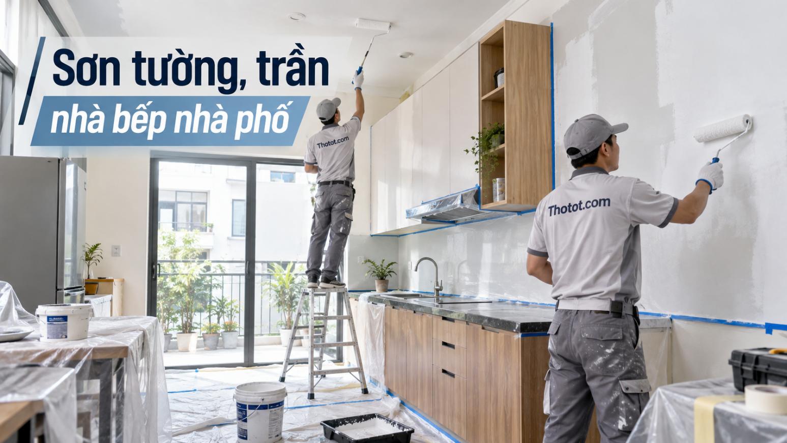 Sơn tường, trần nhà bếp nhà phố