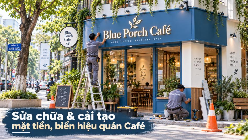 Sửa chữa và cải tạo mặt tiền, biển hiệu quán Café