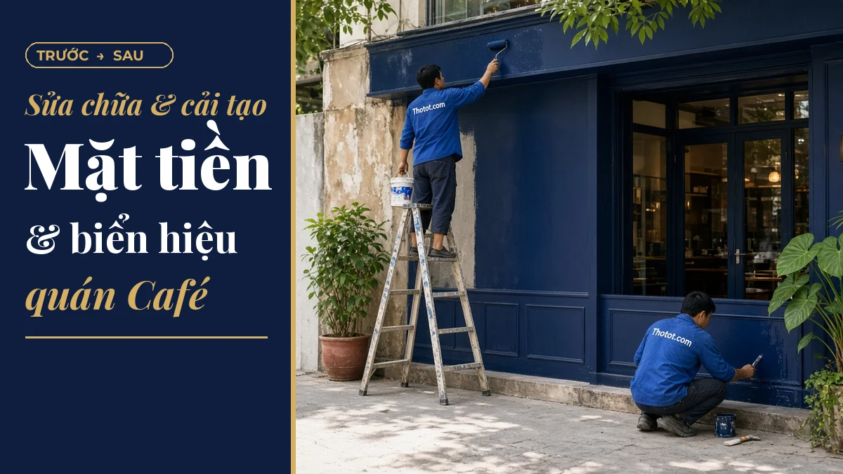 Sửa chữa và cải tạo mặt tiền, biển hiệu quán Café