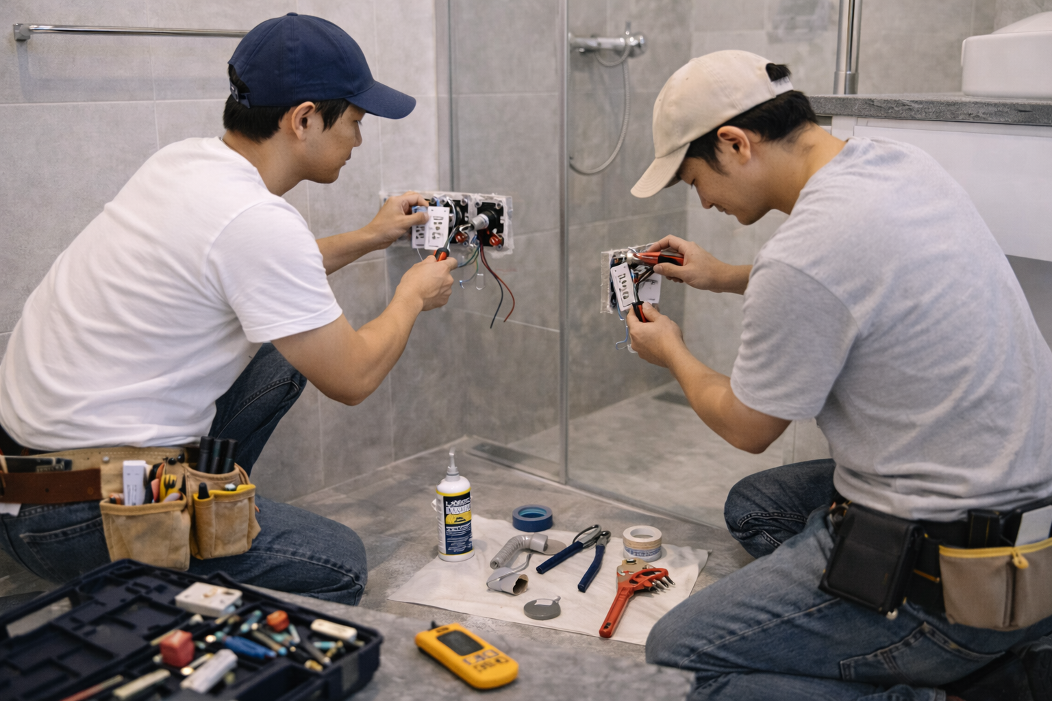 Thi công hệ thống điện nhà tắm, nhà vệ sinh