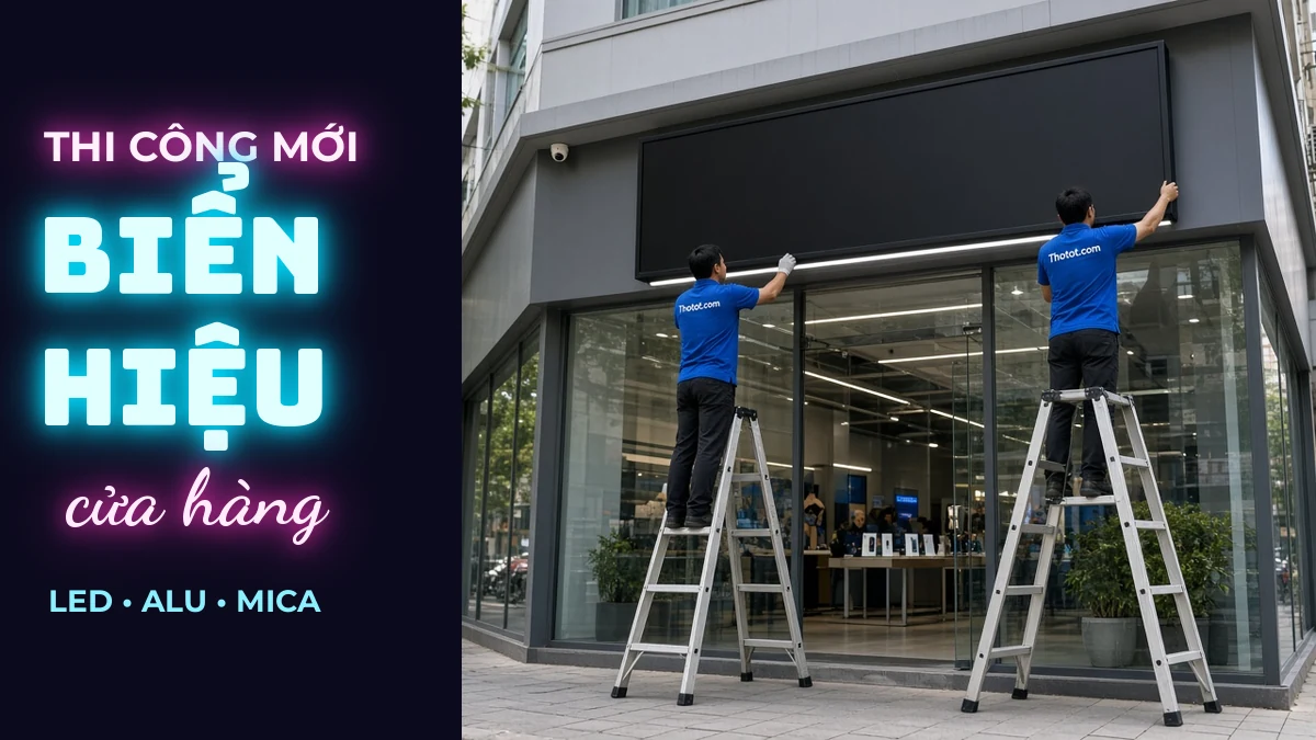 Thi công mới biển hiệu cửa hàng