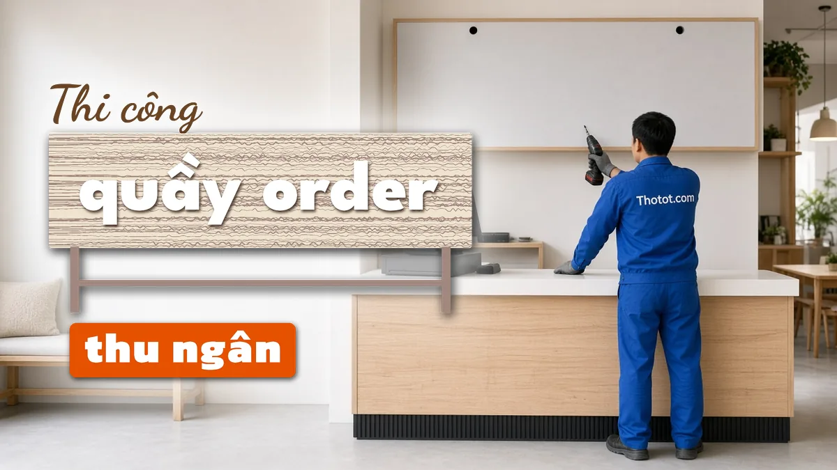Thi công quầy order, thu ngân quán café