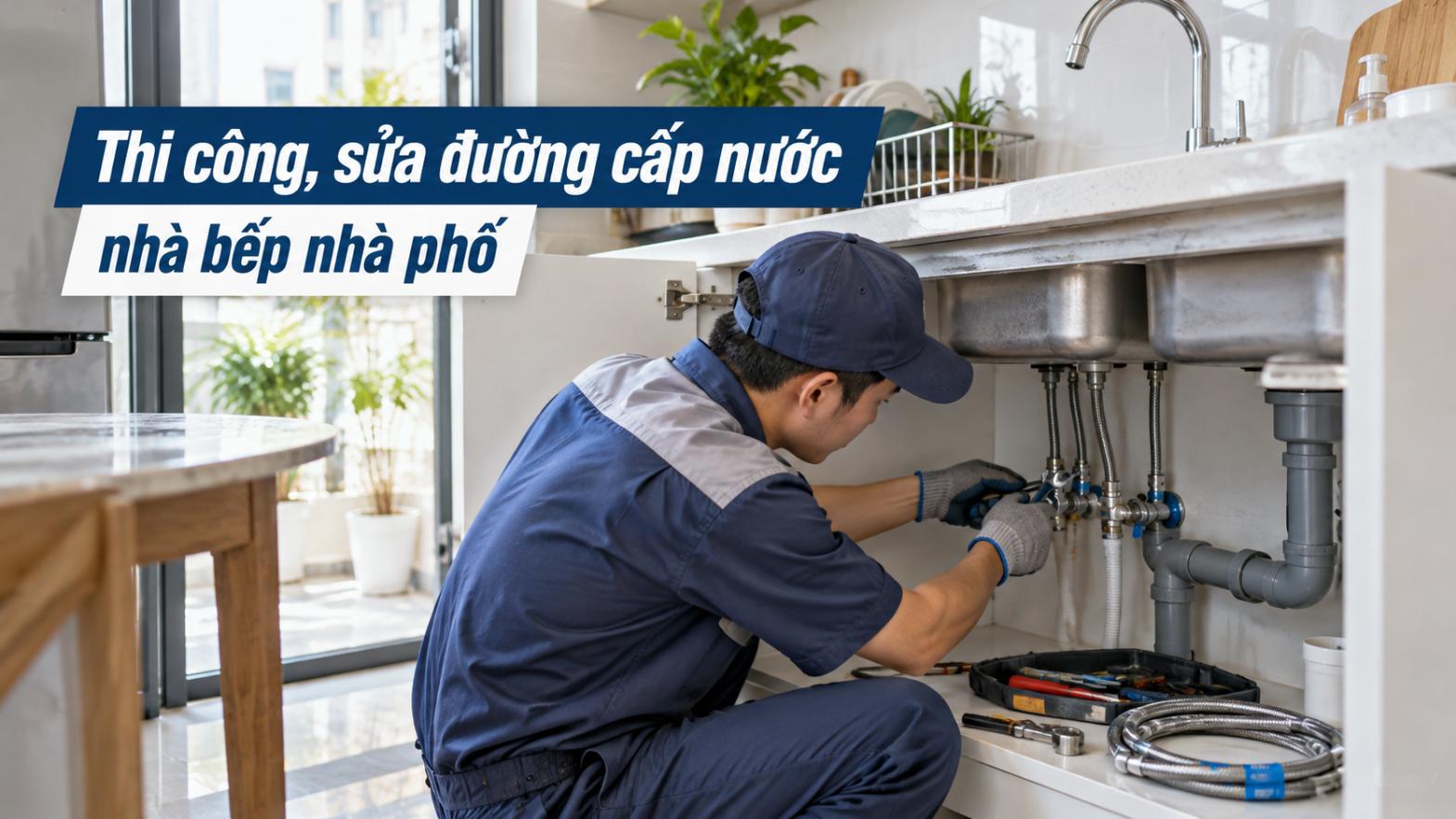 Thi công, sửa đường cấp nước nhà bếp nhà phố