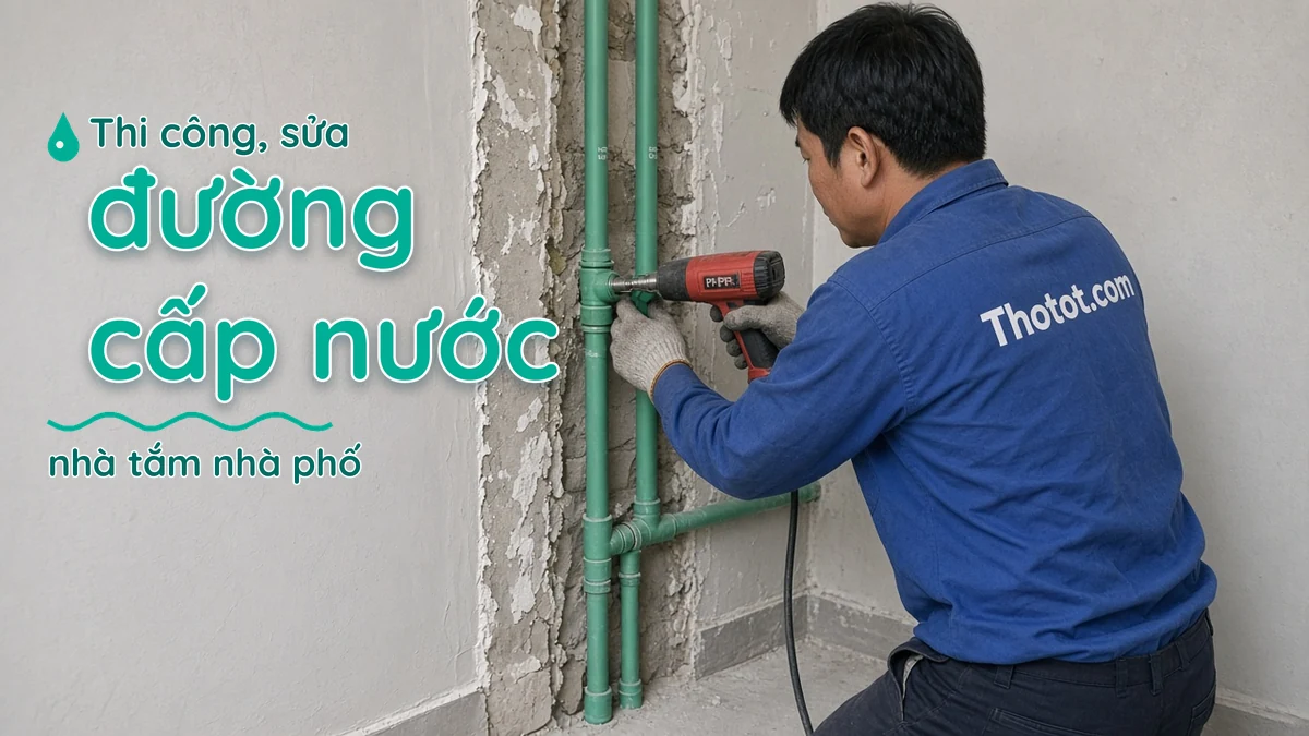 Thi công, sửa đường cấp nước nhà tắm nhà phố