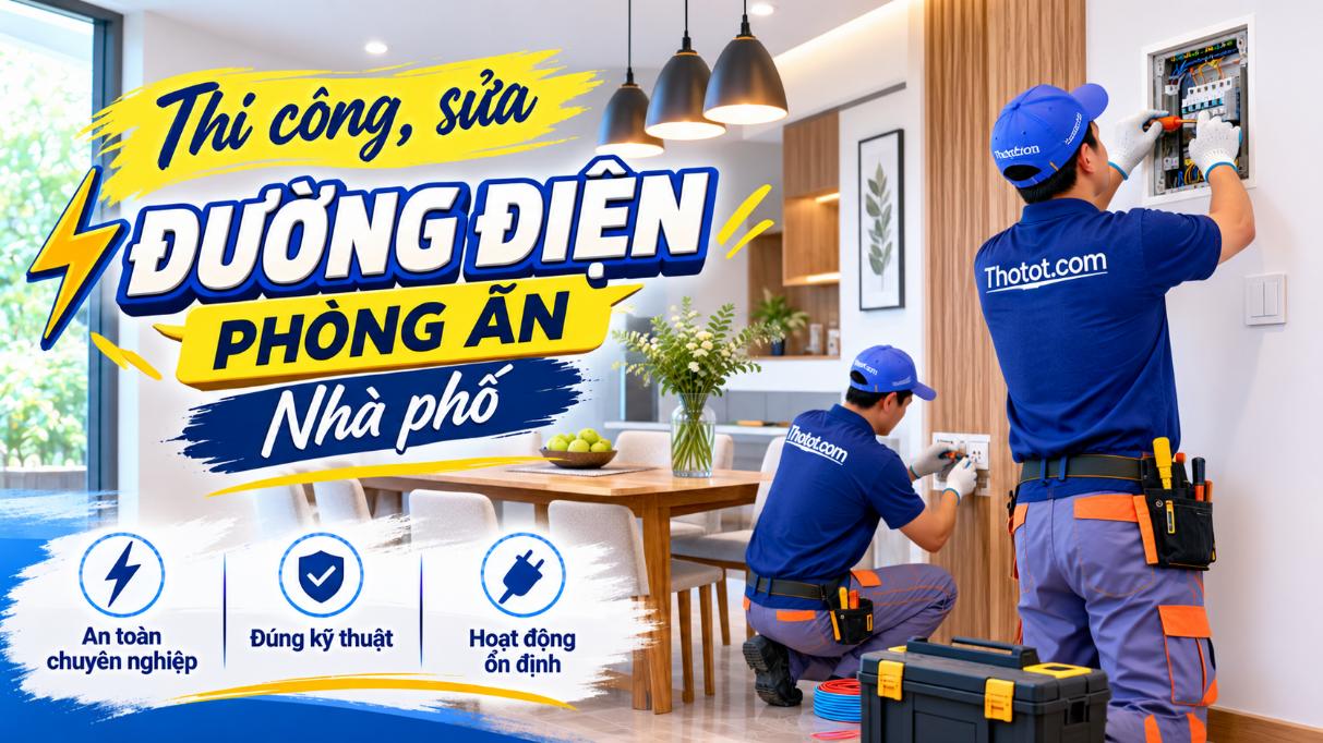 Thi công, sửa đường điện phòng ăn nhà phố