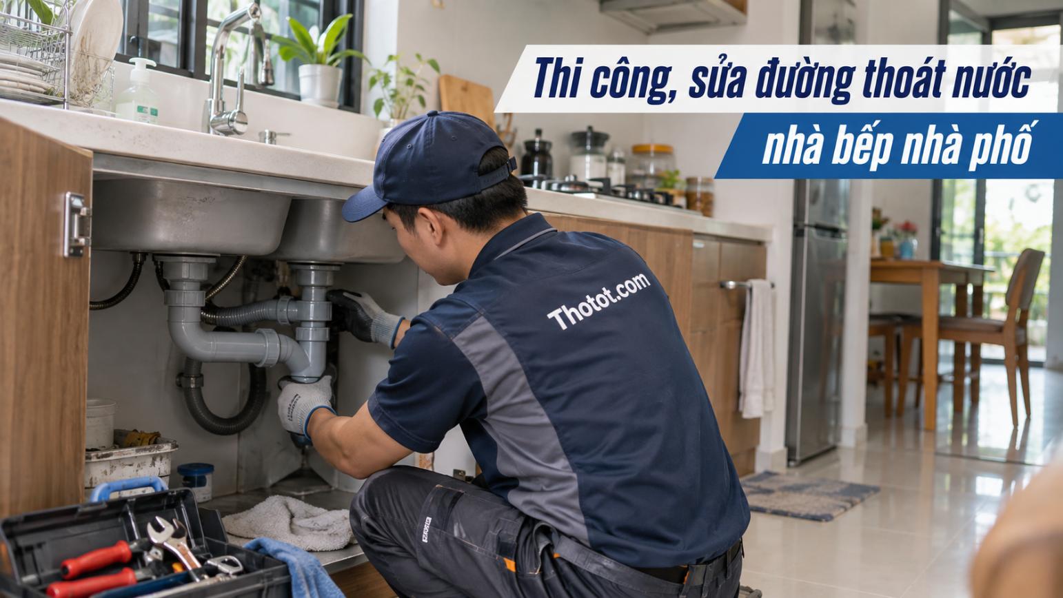 Thi công, sửa đường thoát nước nhà bếp nhà phố