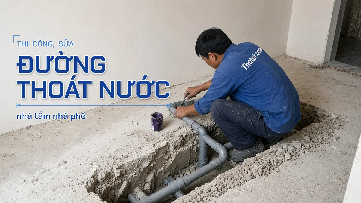 Thi công, sửa đường thoát nước nhà tắm nhà phố
