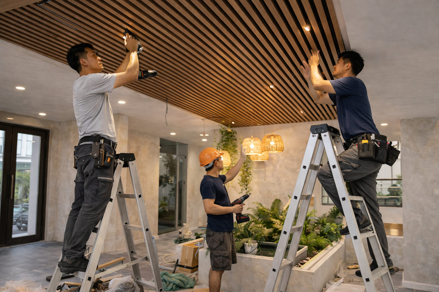 Thi công trần sảnh