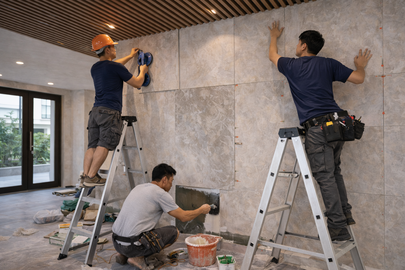 Thi công tường sảnh