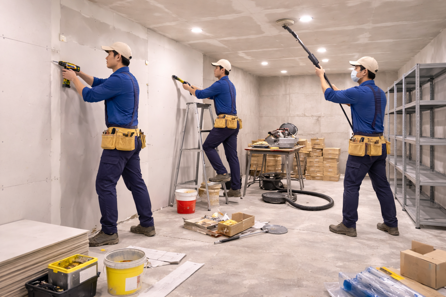 Thi công tường – trần kho – phòng chứa đồ