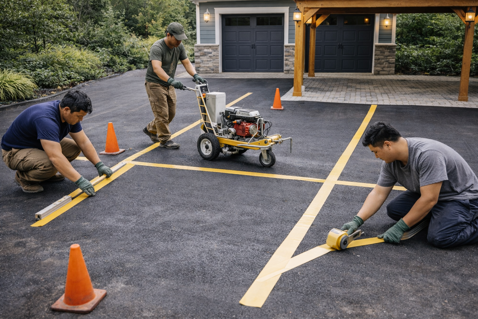 Thi công vạch – phân khu