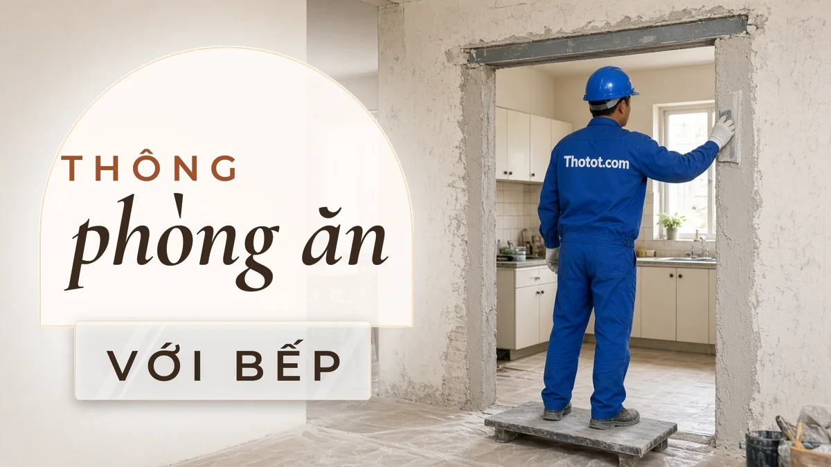Thông phòng ăn với nhà bếp nhà cấp 4