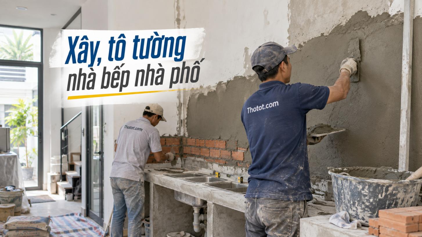 Xây, tô tường nhà bếp nhà phố