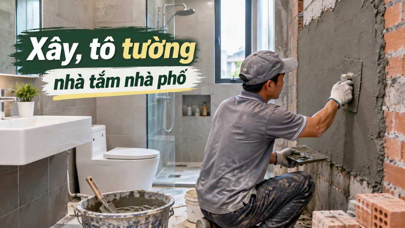 Xây, tô tường nhà tắm nhà phố