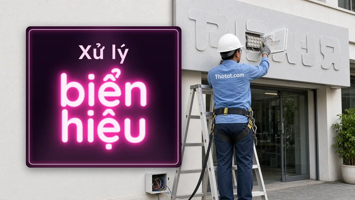 Xử lý biển hiệu cửa hàng bị hư đèn, bong chữ