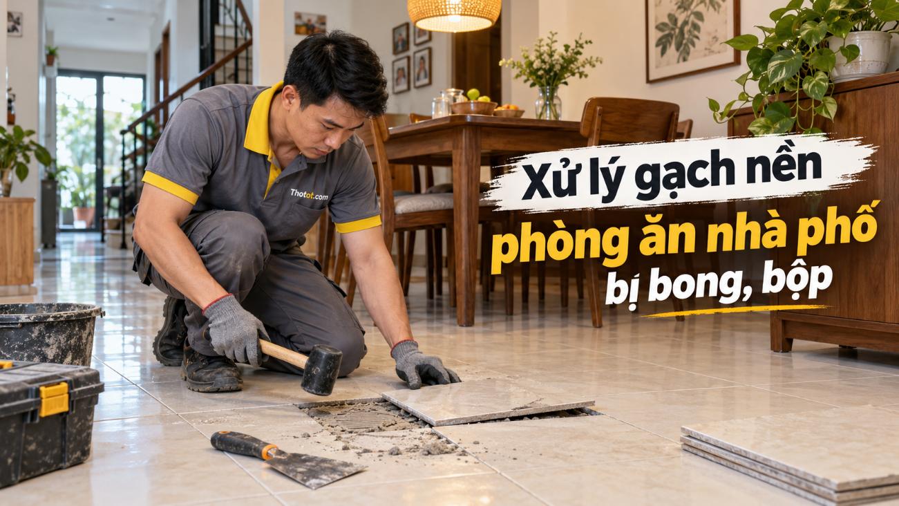Xử lý gạch nền phòng ăn nhà phố bị bong, bộp